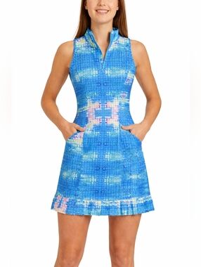 Tzu Tzu Shiloh Dress Golf Tennis UPF 50 Racerback Blue Zip Front Sleeveless USA